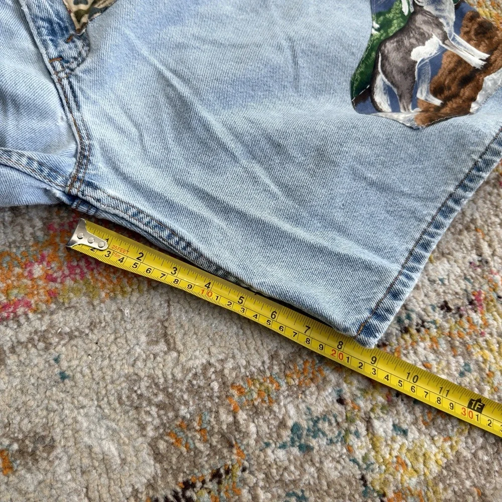 90s Levi's 550 Orange Tab Custom Patch Denim Shorts Light Wash W40 USA Made